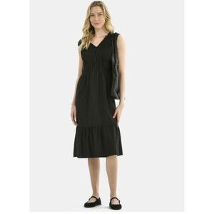 Time and Tru‎ Women's Black V Neck Smocked Waist Tiered Midi Dress Size L NEW